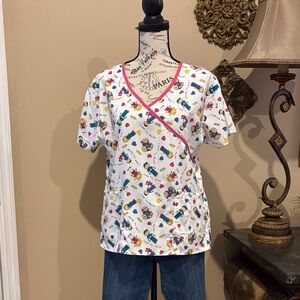 Cassandra O “I Love My Nurse, Doctor” Colorful Patterned Women's Scrub Top